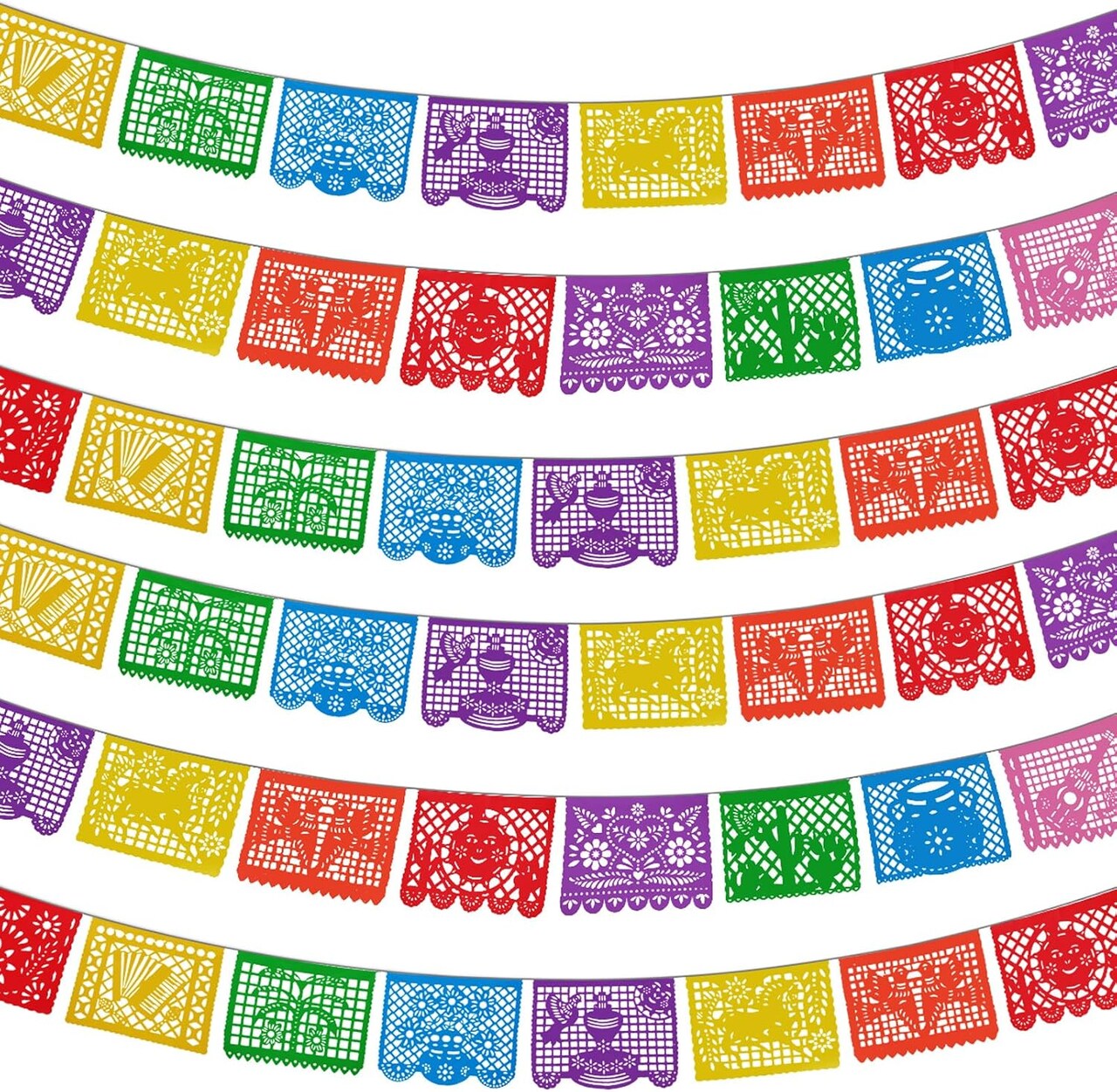 6 Packs Fiesta Papel Picado Banners – 108 Ft Mexican Party Decorations – Colorful Cinco de Mayo & Dia De Los Muertos Hanging Garlands – Mexican Fiesta Birthday, Carnival & Party Decor – Perfect for Mother's Day Card Making Displays